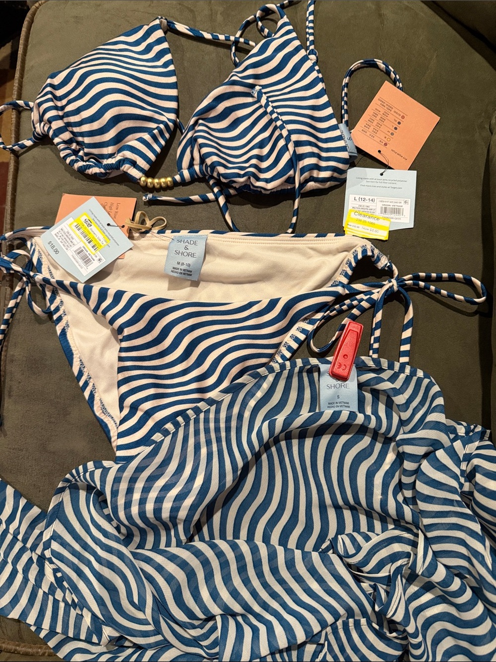 Shade & Shore Blue and White Wavy Stripe Bikini Set